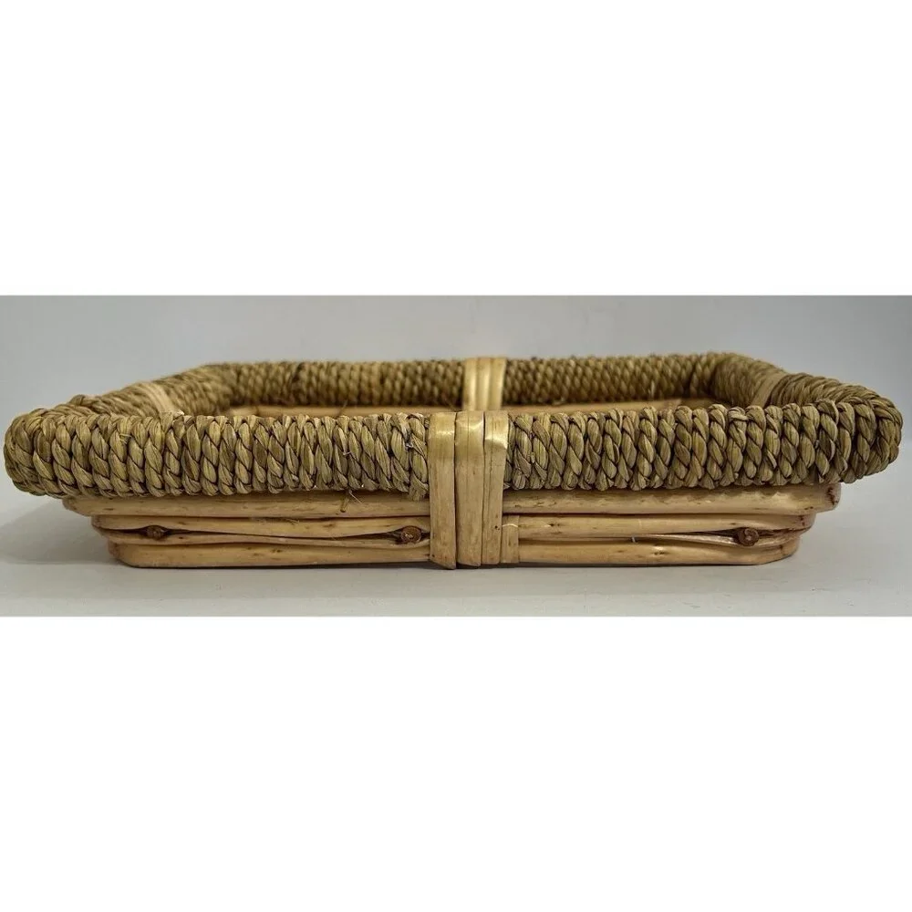 Woven Wicker Rattan Braided Square Bohemian Rustic Serving Basket Wall Decor